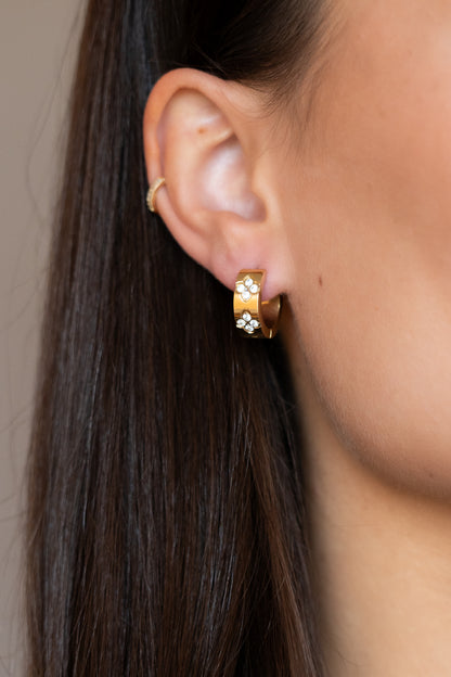 Golden Diamond Clover Hoops