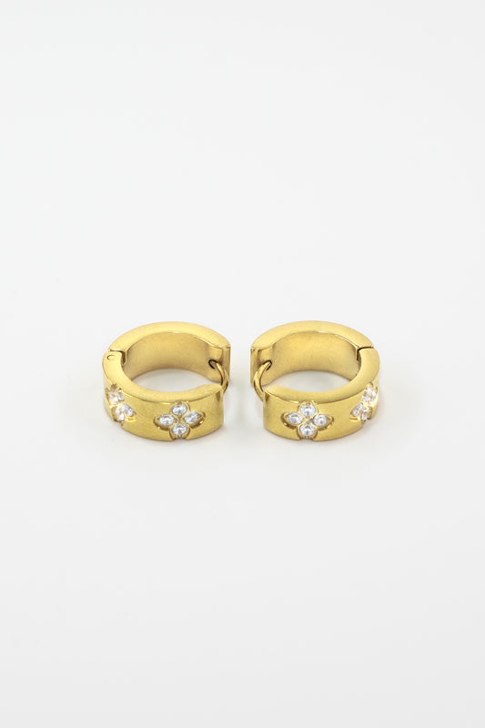 Golden Diamond Clover Hoops